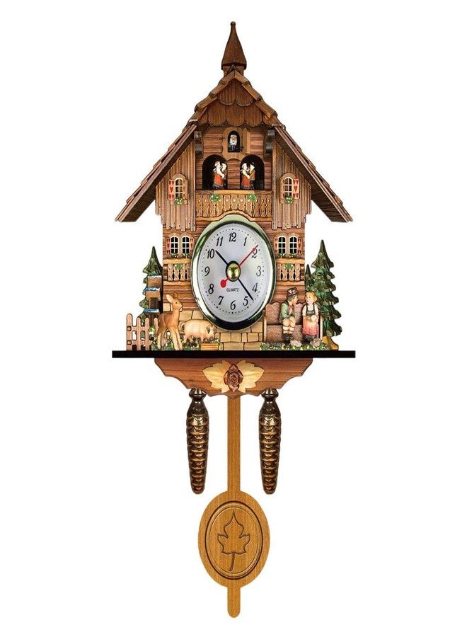 Gazaar Cuckoo Clock Antique Wooden Cuckoo Birdhouse Wall Clock Home Decor Hanging Cuckoo Clock Auto Swing Pendulum Home Decor, Antique Wooden Pendulum Quartz Wall Clock (CM010) - Image 1